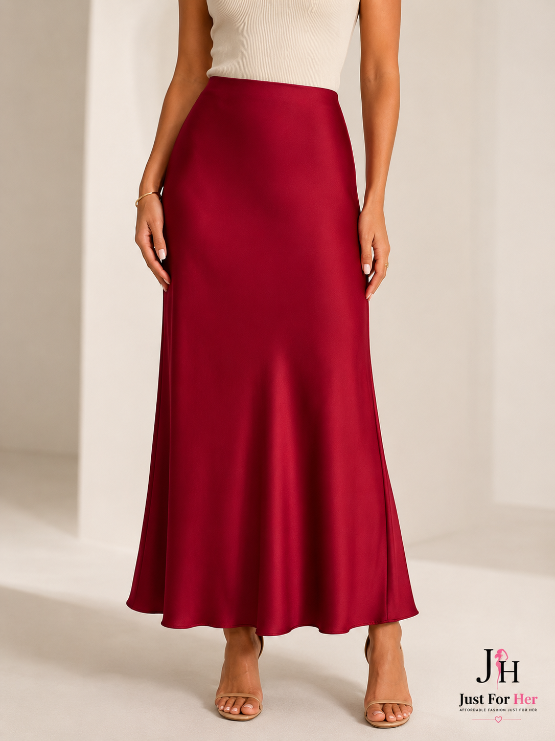 Luna Satin Midi Skirt