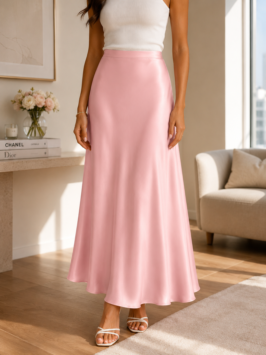 Luna Satin Midi Skirt